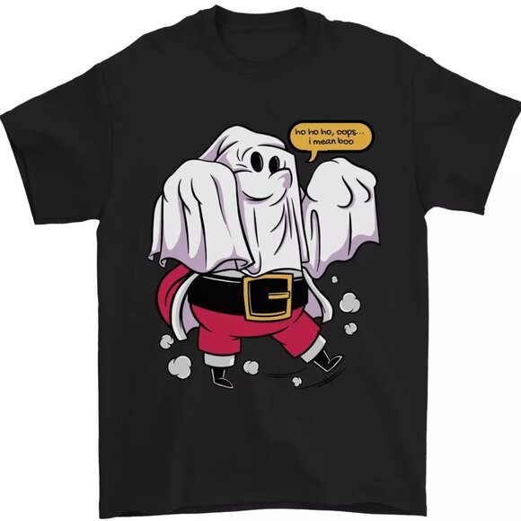 Funny S4nt4 Ghost Christmas Halloween Mens T-Shirt - Picture 1 of 3